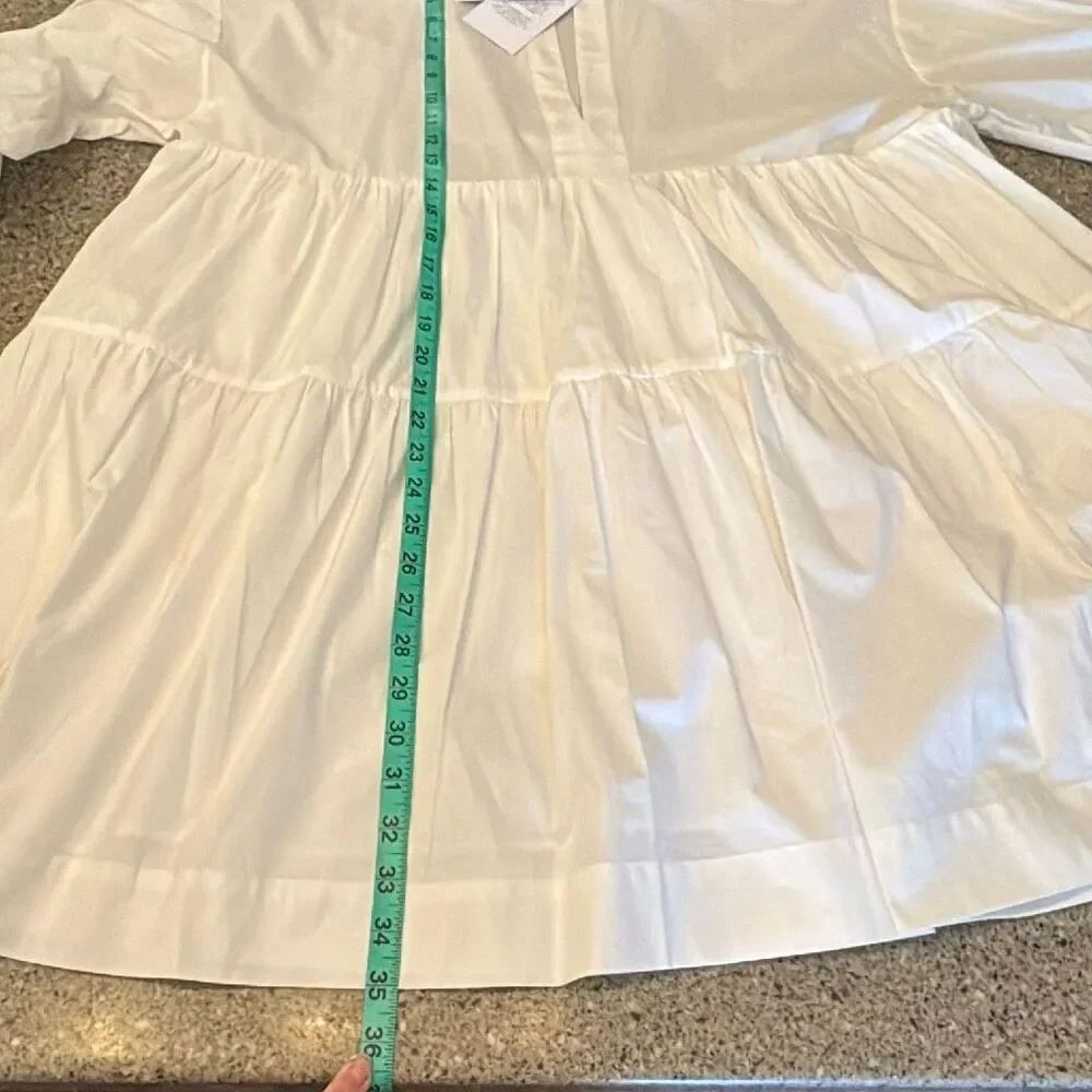 ANINE BING Addison Tiered Cotton V-Neck Long Sleeve Oversized Babydoll Mini Dres - Picture 13 of 13